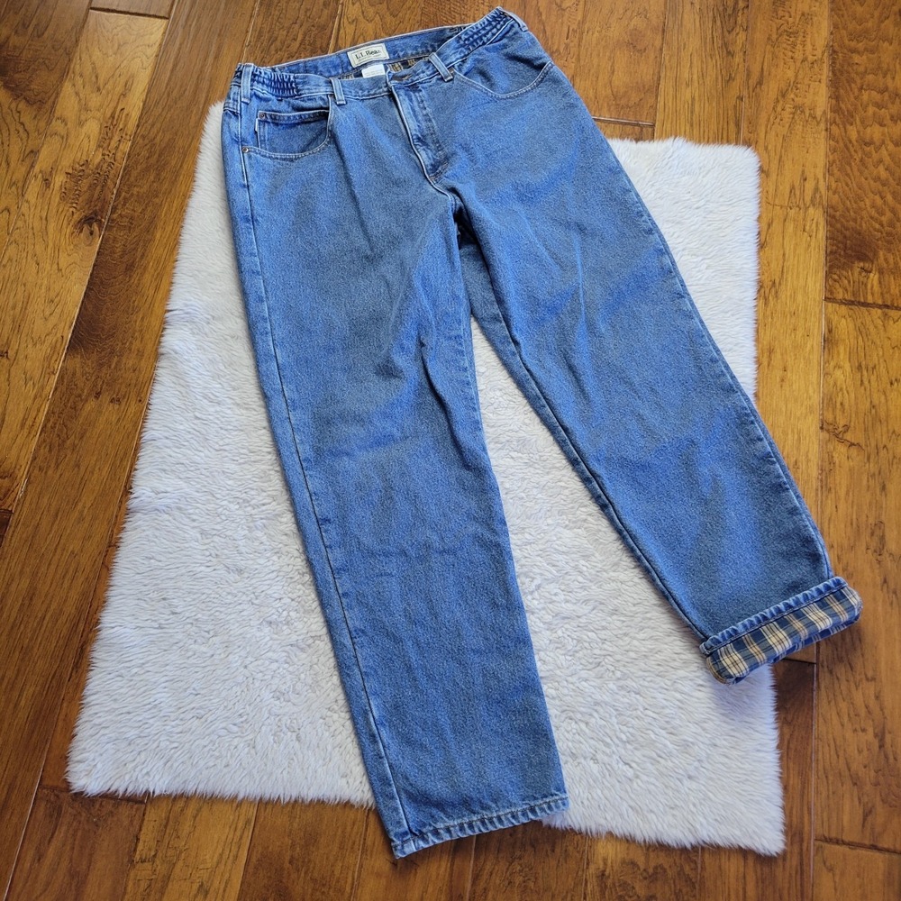 L.L.Bean Flannel Lined Jeans Mens 36x32 Blue ItemID 212508 100% Cotton